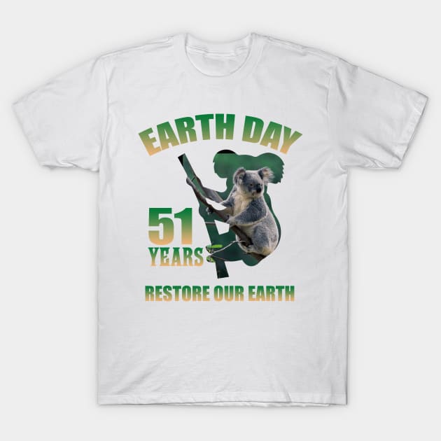 Earth Day Koala 51 Years Restore Our Earth T-Shirt by Salt88